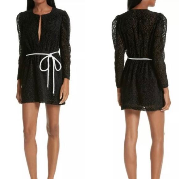 Robert Rodriguez Pauline black textured sheer mini dress rope waist sash NEW 12 - Picture 10 of 10